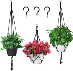 Macrame Plant Hanger - 3 Pack Indoor Hanging Planter with 3 Hooks, Black - Picture 1 of 7