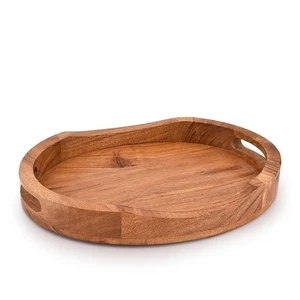 Tray Acacia Wood Oval Large Tray with Handle Food Serving Trays for Living Ro... - Bild 1 von 2