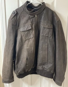 IZOD SOFT SUPPLE BROWN LEATHER BOMBER JACKET XXXXL READ DESCRIPTION - Picture 1 of 10