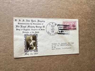 US 1937 Naval Cover +USS New York +KGVI Mini-Photo Cachet +KGVI Coronation - Image 1 of 2