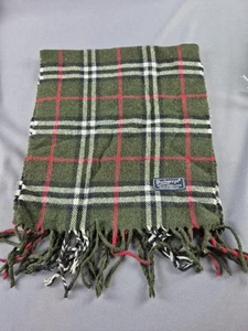 Burberry Deep Green Nova Check 100% Lambswool Vintage 1990s Scarf Unisex  - Picture 1 of 9