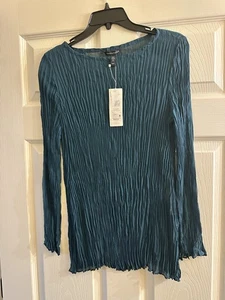 NWT Eileen Fisher Aegean Crinkled Sheer Silk Georgette Bateau Neck Tunic Size XS - Picture 1 of 3