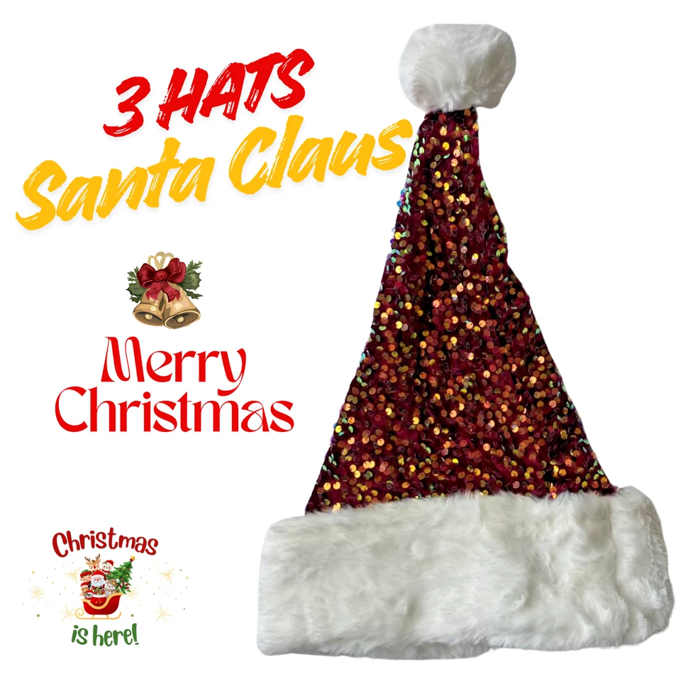 3 Hats Christmas Santa Claus Cap Adult Christmas Holiday Hat Thickened - Image 1 of 4