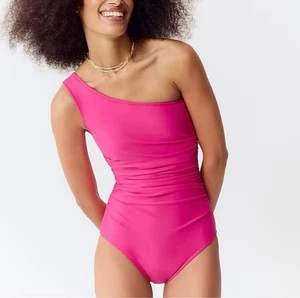 J. Crew Radiant fuchsia pink eleganter geraffter One-Shoulder-Einteiler Badeanzug Gr. 14 - Bild 1 von 8