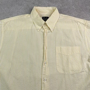 Jos A Bank Shirt Mens Large Yellow White Stripes Seersucker Short Sleeve - Picture 1 of 12