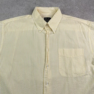 Jos A Bank Shirt Mens Large Yellow White Stripes Seersucker Short Sleeve - Image 1 of 4