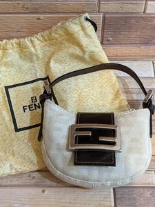 Fendi Mini Croissant Shoulder Bag HandBag Used rareitem Beige Brown rare - Picture 1 of 7