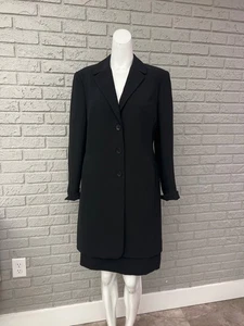 Caslon Damen schwarz minimalistisch Langarm Jacke Minirock Anzug Größe 8P - Bild 1 von 14