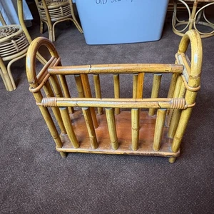 Vintage Bamboo Magazine Rack Wood Rattan Tiki - Picture 1 of 4