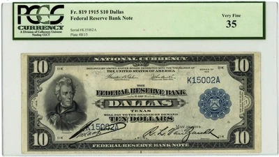 FR.819 $10 1915 Federal Reserve Bank Note Dallas VF35 PCGS Currency 950750-41 - Image 1 of 3