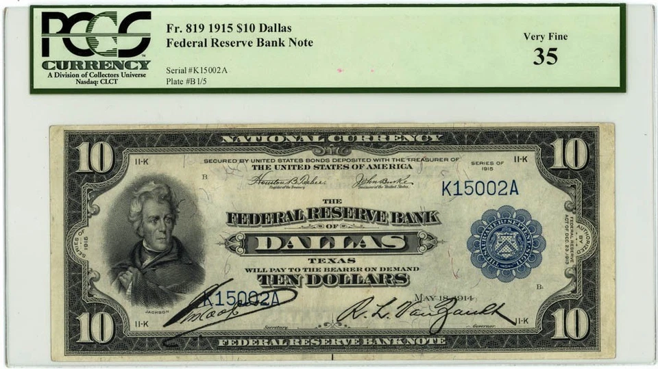 FR.819 $10 1915 Federal Reserve Bank Note Dallas VF35 PCGS Currency 950750-41 - Image 1 of 3
