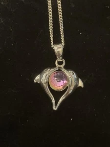 NEW PSCL Gem Stone 925 Sterling Silver Dolphins Pendant Faceted Peridot 18” - Picture 1 of 5