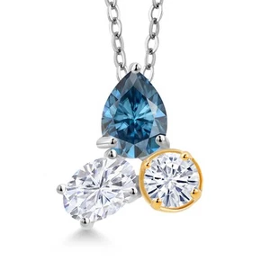 925 Sterling Silver and 10k Yellow Gold Persian Blue Moissanite and White - Picture 1 of 4