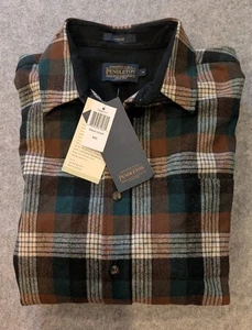 Pendleton Wool Lodge Shirt NWT Mens's M Brown Green Shadow Plaid 100% Wool - Picture 1 of 12