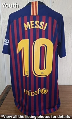 FC Barcelona Messi 10 Youth Soccer Jersey Rakuten BeKo LaLiga Sz L - Image 1 of 4