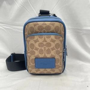 Coach Unisex Racer Sling Pack In Colorblock Signature Canvas Tan/Blue - Picture 1 of 15