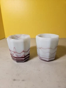 Two (2) Akro Agate Oxblood Swirl Cups - Picture 1 of 8