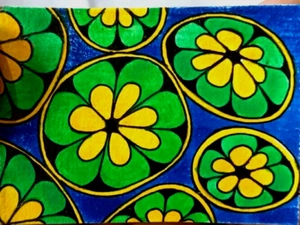 ACEO Original Acrylic Painting Art Card Green Flower Pattern 100% Hand Painted - Picture 1 of 4