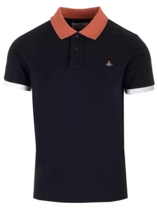 New Vivienne Westwood Organic Cotton Dark Blue Short Sleeve Polo Shirt RRP £160 - Picture 1 of 5