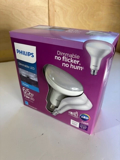 Genuine Philips 65W Equivalent BR30 Dimmable 7.2w LED Bulb Daylight - 3 Bulbs - Image 1 of 4