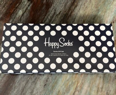 Happy Socks Gift Box Set 4 Pairs Classic Adult Crew Size Mens Socks 8-12 NEW - Image 1 of 4