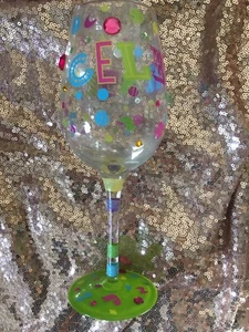 Top Shelf Wine Glass “Celebrate” Hand Painted Glass - Picture 1 of 5