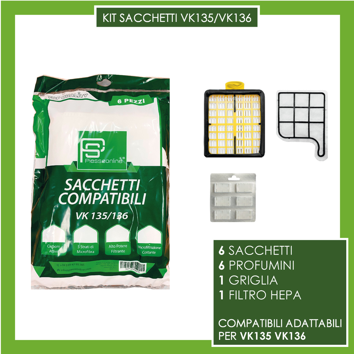 Kit Sacchetti E Filtri Per Vorwerk Kobold Folletto Vk 135 136 Compatibile - Foto 2