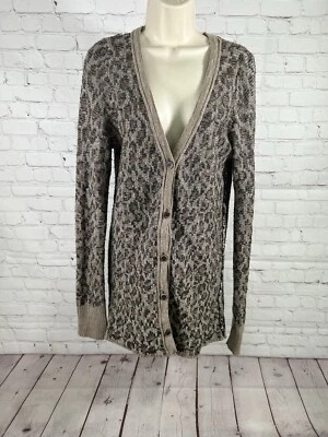 Free People шерстяной свитер-кардиган с анималистическим принтом на 5 пуговицах спереди вязаный длинный L - Изображение 1 из 4