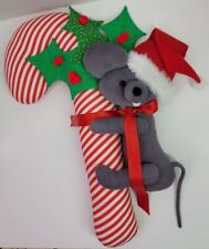 Vtg 80s Large Candy Cane Mouse Plush Decor Wall Door Hanging 20" Handmade