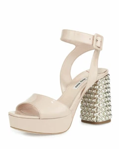 MIU MIU INCREÍBLES SANDALIAS DE TACÓN NUDE CHAROL CRISTALES DE SWAROVSKI UE 38.5 ME ENCANTAN LOS ZAPATOS - Imagen 1 de 12