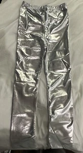 New Ovigily Womens Shiny Spandex Long Pants Leggings  Silver XXL Girls 16 - Picture 1 of 3