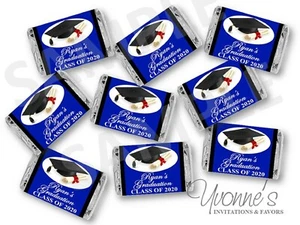 Graduation Mini Candy Bar Wrappers - Party Favors - Blue - Set of 48 - Picture 1 of 3