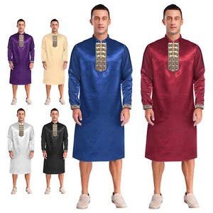 Costume tradizionale uomo ricamato raso Kurta abiti festa indiana festa - Foto 1 di 43