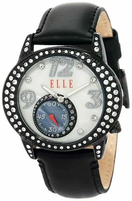 ELLE TIME EL20048S02N Women's Crystal Accented MOP Dial Black Leather Band Watch - Image 1 of 4