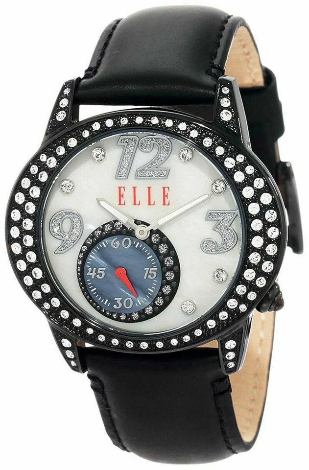 Reloj ELLE TIME EL20048S02N para mujer con esfera de cuero negro acentuada en cristal con correa Foto 1 de 4