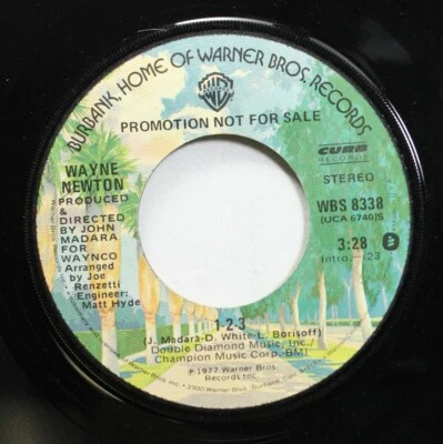 Pop Promo 45 Wayne Newton - 1 2 3 / On Warner Brothers Records - Image 1 of 2