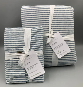 Pottery Barn Wheaton gestreift Full Queen Bettbezug 1 Stnd Sham Chambray #A1348 - Bild 1 von 5