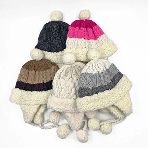 CABLE KNIT ALPACA WOOL BEANIES CHULLO POM POM HATS UNISEX - 20pcs WHOLESALE LOT - Picture 1 of 5