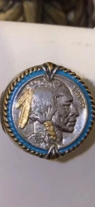 Vintage Pluribus Unum Sterling Silber/Gold pl Indianer Nickel Ring Original 1937 - Bild 1 von 24