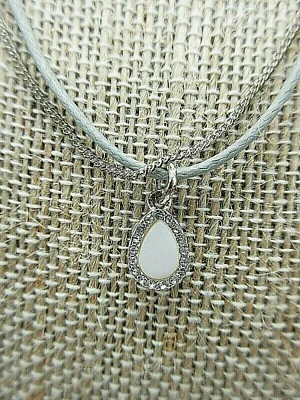 Colar Gargantilha Pingente Tom Prata Liz Claiborne Muito Delicado 16" Corrente Dupla  - Imagem 1 de 4