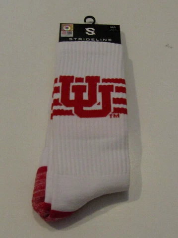 STRIDELINE White Red UTAH UTES Full Knit Socks Shoe Sz 8-12 Mens 9.5-13.5 Womens Cover