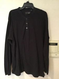 Arrow Henley Black Top L/S Woven Mesh Side Slits 100% cotton 50”Cx30”L Sz. Large - Picture 1 of 7