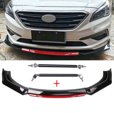 Gloss Black Front Bumper Red Lip Splitter Spoiler Strut Rods For Hyundai Sonata Foto 1 de 4