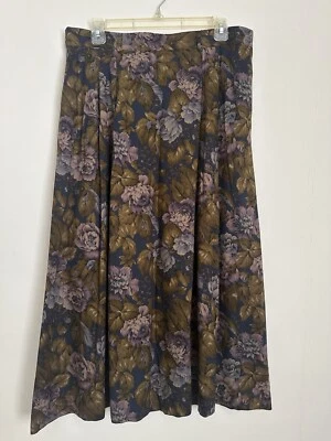 Falda Completa De Colección David Brooks Azul Oscuro Púrpura Verde Floral Cinturón Lazos Bolsillos Foto 1 de 4