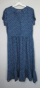 New Laura Ashley Blue Floral Printed Tiered Jersey Midi Dress Size 8 - 16