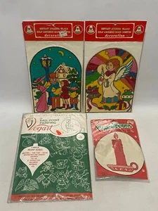 Vintage Lot Christmas Window Decals & Transfer Pattern Stained Glass Angel New - Picture 1 of 4