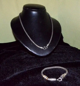 ISRAELI VINTAGE SILVER & GOLD NECKLACE AND BRACELET SET ISRAEL - Afbeelding 1 van 12