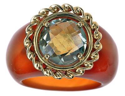 14KT Red Agate Band and Green Quartz ring size 6 - Image 1 of 2