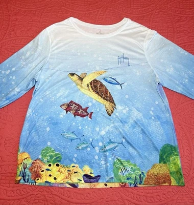 Женская солнечная рубашка с длинным рукавом Guy Harvey Hawksbill Paradise размер 1X (XL) - Изображение 1 из 4