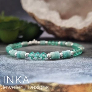 925 Sterling Silber Perlen Amazonit & Swarovski Stapelarmband von INKA - Bild 1 von 10